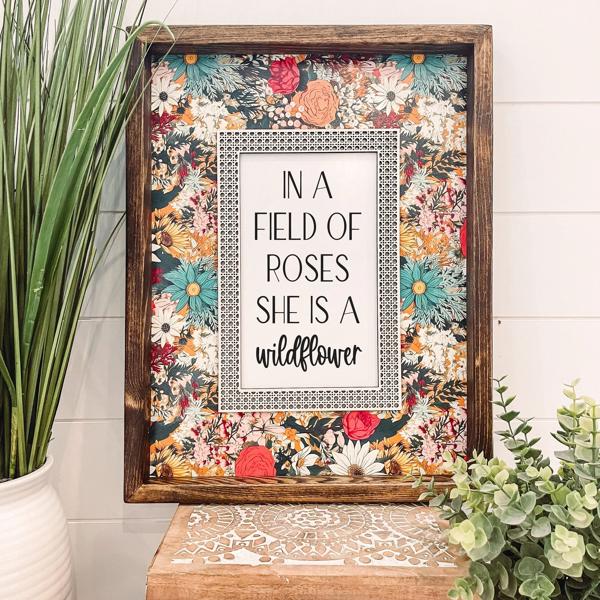 In a Field of Roses She is a Wildflower Rattan Framed Sign, Unique Wall Decor, Rattan Wall Hanging, Girls Bedroom Sign, Nursery Sign