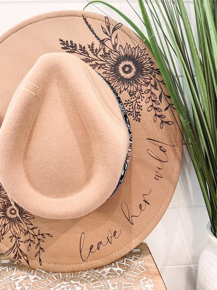 Leave Her Wild Floral Burned Hat, Floral Engraved Cowboy Hat, Sunflower Hat, Sunflower Burned Fedora, Engraved Felt Hat, Boho Hat