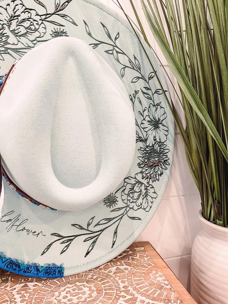 She's a Wildflower Floral Burned Hat, Floral Engraved Cowboy Hat, Sunflower Hat, She's a Wildflower Burned Fedora, Engraved Fedora, Engraved Felt Hat, Boho Hat