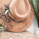  Leave Her Wild Floral Burned Hat, Floral Engraved Cowboy Hat, Sunflower Hat, Sunflower Burned Fedora, Engraved Felt Hat, Boho Hat