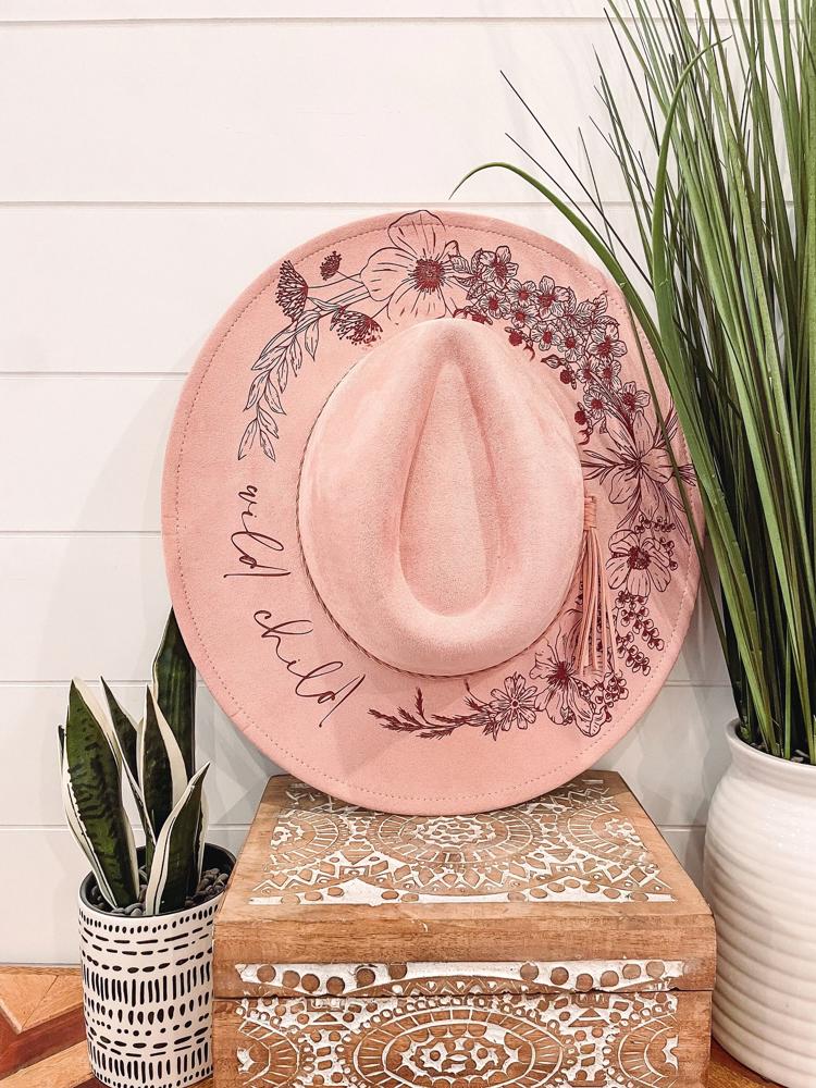 Floral Burned Hat, Floral Engraved Cowboy Hat, Sunflower Hat, Sunflower Burned Fedora, Engraved Suede Hat, Boho Hat, Vegan Suede