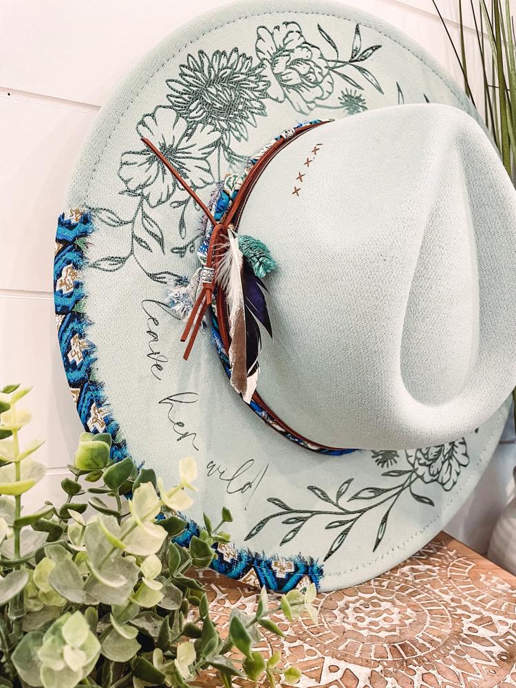 She's a Wildflower Floral Burned Hat, Floral Engraved Cowboy Hat, Sunflower Hat, She's a Wildflower Burned Fedora, Engraved Fedora, Engraved Felt Hat, Boho Hat