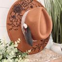  She is a Wildflower Aztec Band Hat, Floral Engraved Cowboy Hat, Sunflower Hat, Sunflower Burned Fedora, Engraved Fedora, Engraved Felt Hat, Boho Hat