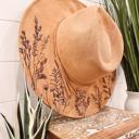  Wildflower Burned Hat, Floral Engraved Cowboy Hat, Sunflower Hat, Sunflower Burned Fedora, Engraved Suede Hat, Boho Hat, Vegan Suede