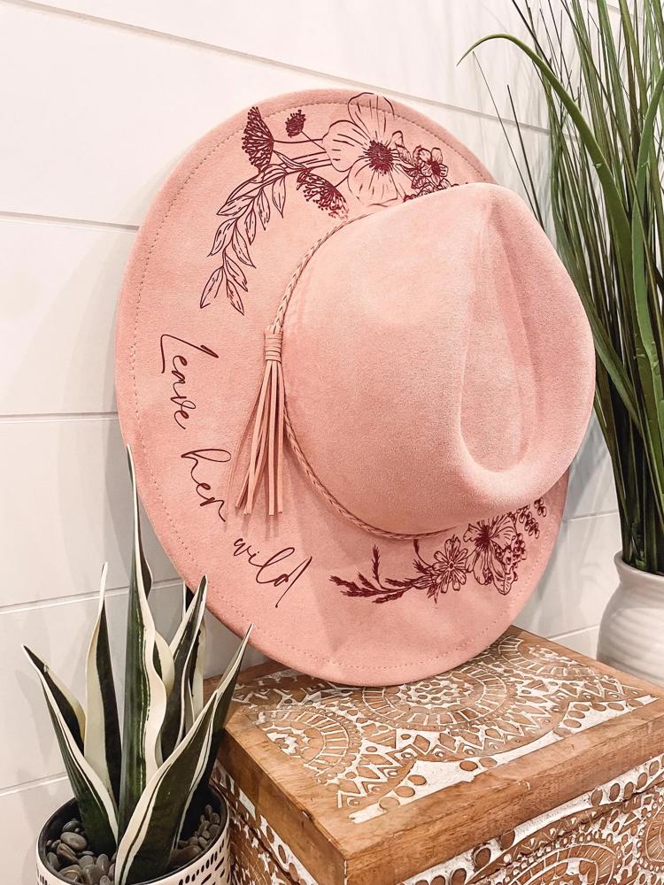 Floral Burned Hat, Floral Engraved Cowboy Hat, Sunflower Hat, Sunflower Burned Fedora, Engraved Suede Hat, Boho Hat, Vegan Suede