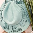  Mountain Floral Burned Hat, Mountain Engraved Cowboy Hat, Sunflower Hat, Mountain Hat, Engraved Suede Hat, Boho Hat, Take Me to the Mountain