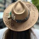  Leave Her Wild Floral Burned Hat, Floral Engraved Cowboy Hat, Sunflower Hat, Sunflower Burned Fedora, Engraved Felt Hat, Boho Hat