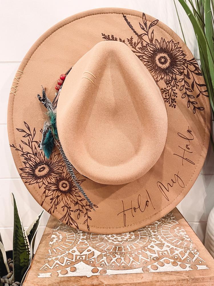 Leave Her Wild Floral Burned Hat, Floral Engraved Cowboy Hat, Sunflower Hat, Sunflower Burned Fedora, Engraved Felt Hat, Boho Hat