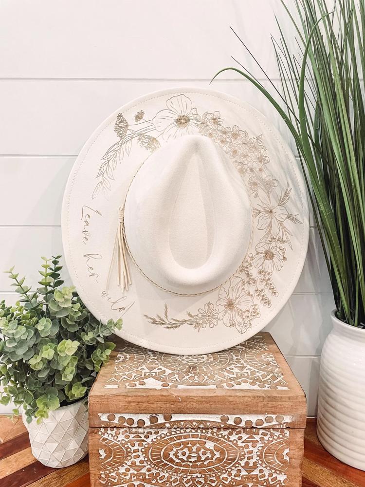 Floral Burned Hat, Floral Engraved Cowboy Hat, Sunflower Hat, Sunflower Burned Fedora, Engraved Suede Hat, Boho Hat, Vegan Suede