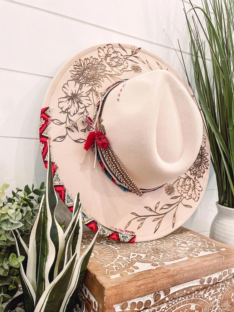 She's a Wildflower Floral Burned Hat, Floral Engraved Cowboy Hat, Sunflower Hat, She's a Wildflower Burned Fedora, Engraved Fedora, Engraved Felt Hat, Boho Hat