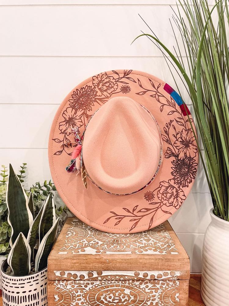 She's a Wildflower Floral Burned Hat, Floral Engraved Cowboy Hat, Sunflower Hat, She's a Wildflower Burned Fedora, Engraved Fedora, Engraved Felt Hat, Boho Hat