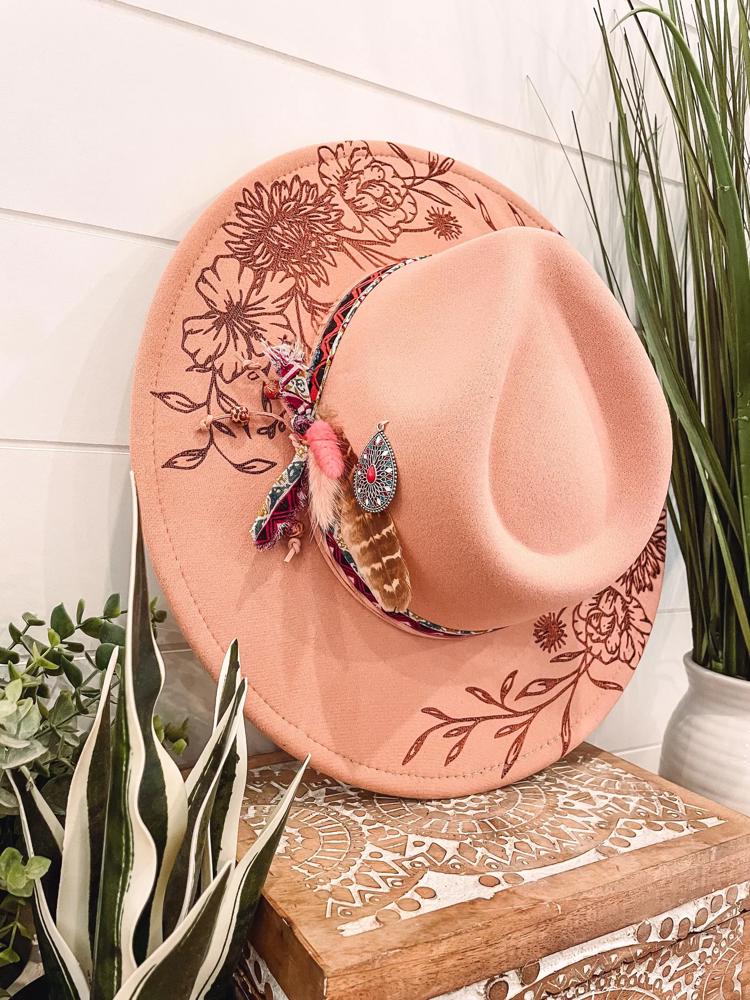 She's a Wildflower Floral Burned Hat, Floral Engraved Cowboy Hat, Sunflower Hat, She's a Wildflower Burned Fedora, Engraved Fedora, Engraved Felt Hat, Boho Hat