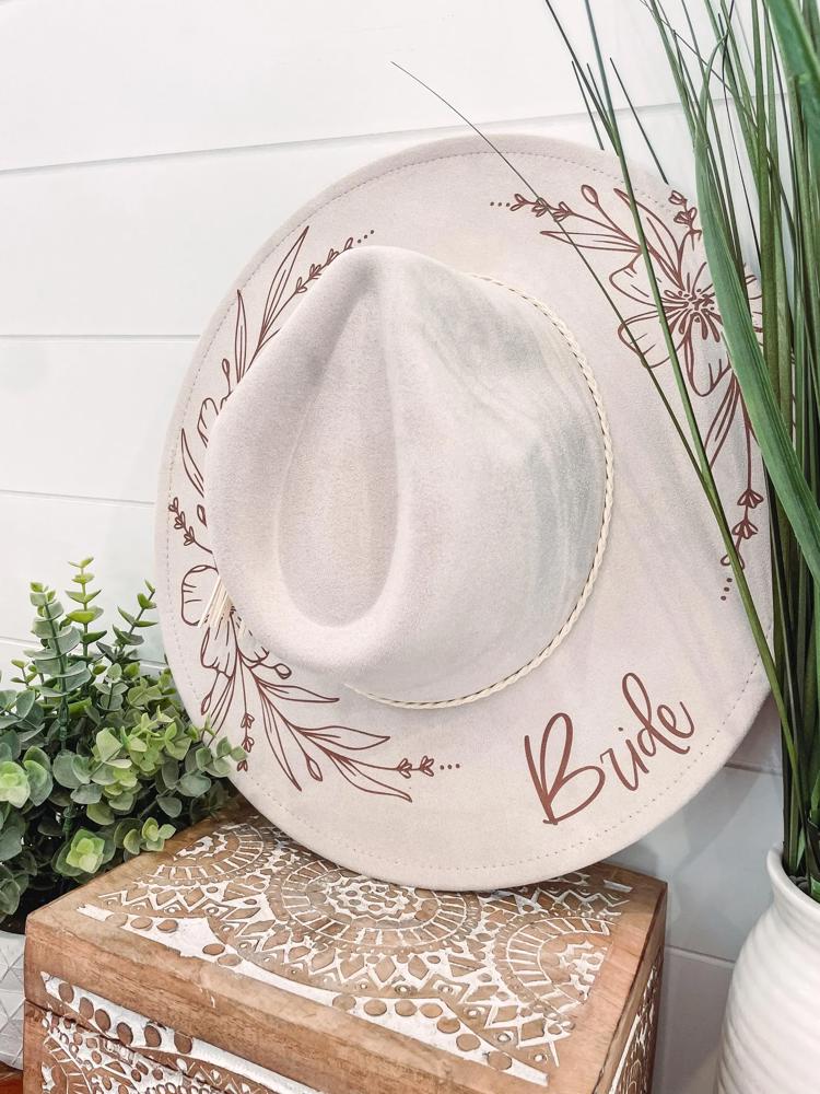 Bridal Floral Burned Hat, Floral Engraved Cowboy Hat, Bachelorette Party Hat, Nashville Bachelorette Hat, Nash Bash Hat, Engagement Gift