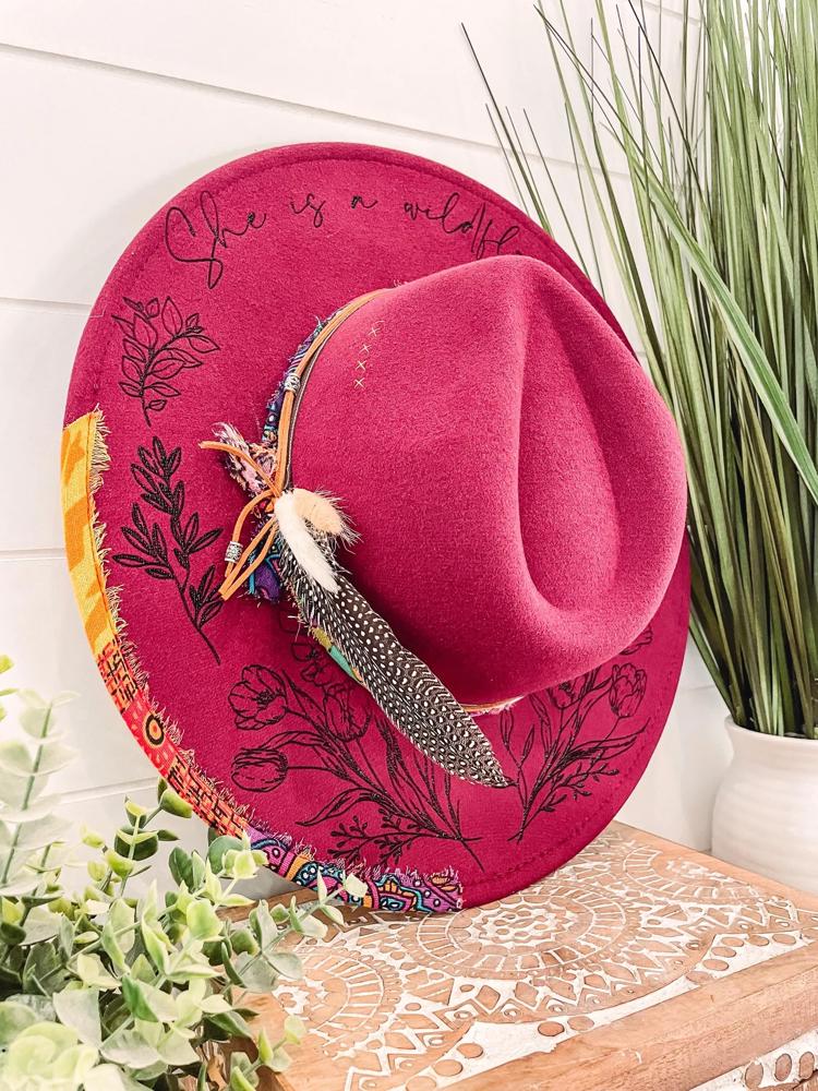 Floral Burned Hat, Floral Engraved Cowboy Hat, Sunflower Hat, Sunflower Burned Fedora, Engraved Fedora, Engraved Felt Hat, Boho Hat