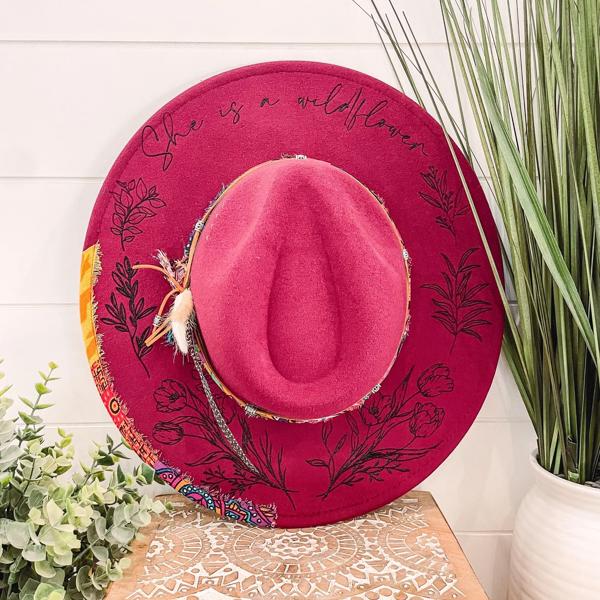 Floral Burned Hat, Floral Engraved Cowboy Hat, Sunflower Hat, Sunflower Burned Fedora, Engraved Fedora, Engraved Felt Hat, Boho Hat