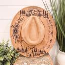  Mountain Floral Burned Hat, Mountain Engraved Cowboy Hat, Sunflower Hat, Mountain Hat, Engraved Suede Hat, Boho Hat, Take Me to the Mountain