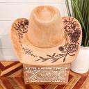  Floral Burned Cowboy Hat, Floral Engraved Cowboy Hat, Sunflower Hat, Sunflower Burned Fedora, Engraved Suede Hat, Boho Hat, Vegan Suede