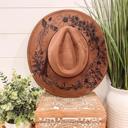  Floral Butterfly Burned Hat, Floral Engraved Cowboy Hat, Sunflower Hat, Sunflower Burned Fedora, Engraved Suede Hat, Boho Hat, Vegan Suede