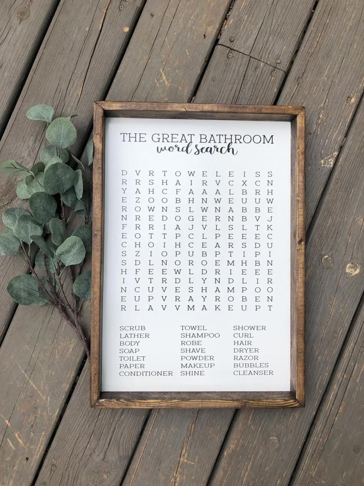 Bathroom Word Search Wooden Sign, Bathroom Decor, Rustic Farmhouse Wooden Sign, Funny Bathroom Signs, Housewarming Present