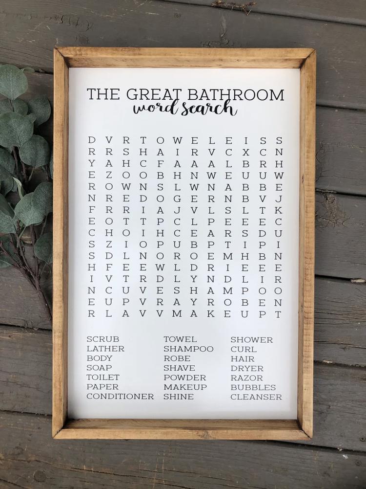 Bathroom Word Search Wooden Sign, Bathroom Decor, Rustic Farmhouse Wooden Sign, Funny Bathroom Signs, Housewarming Present