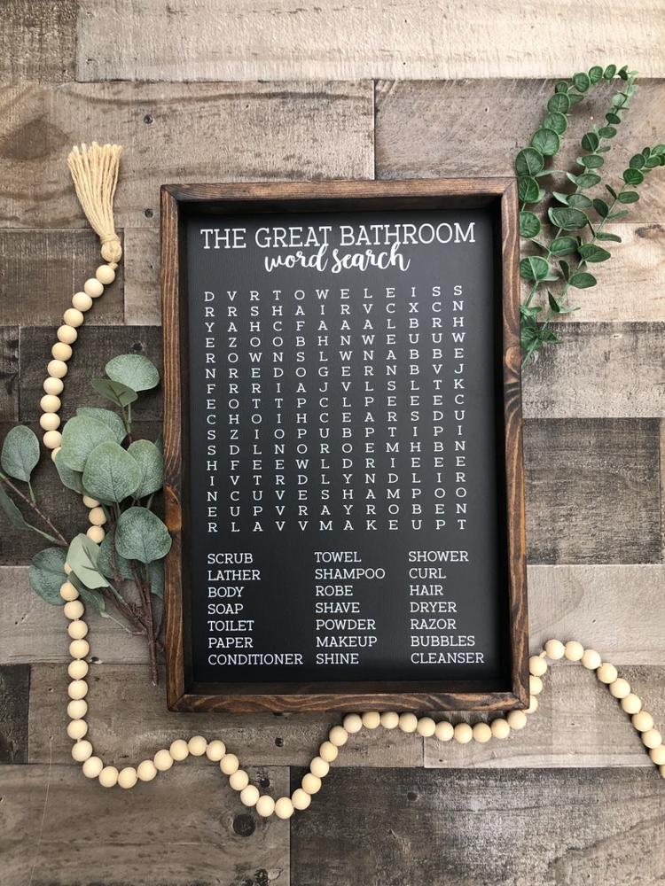 Bathroom Word Search Wooden Sign, Bathroom Decor, Rustic Farmhouse Wooden Sign, Funny Bathroom Signs, Housewarming Present