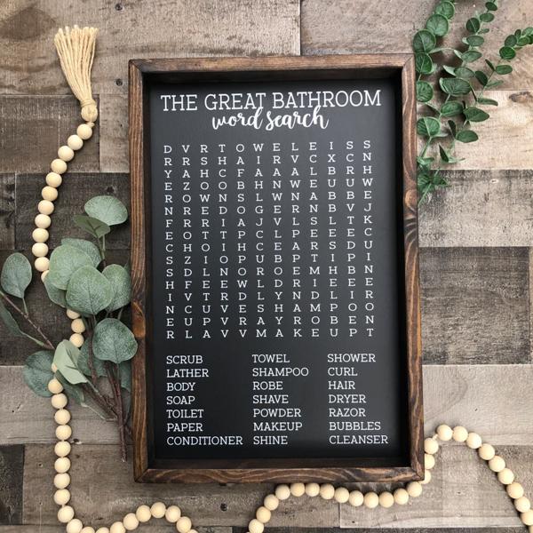 Bathroom Word Search Wooden Sign, Bathroom Decor, Rustic Farmhouse Wooden Sign, Funny Bathroom Signs, Housewarming Present