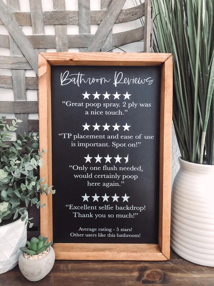 Bathroom Reviews Wooden Sign, Bathroom Decor, Rustic Farmhouse Wooden Sign, Bathroom Word Search, Funny Bathroom Signs, Housewarming Present