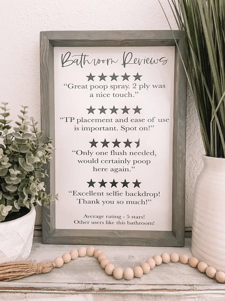 Bathroom Reviews Wooden Sign, Bathroom Decor, Rustic Farmhouse Wooden Sign, Bathroom Word Search, Funny Bathroom Signs, Housewarming Present