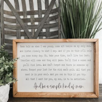 Simple Man Lyrics Wooden Sign, Lynyrd Skynyrd Sign, Father's Day Gift, Housewarming Present, simple kinda of man, Custom Song Lyrics Sign