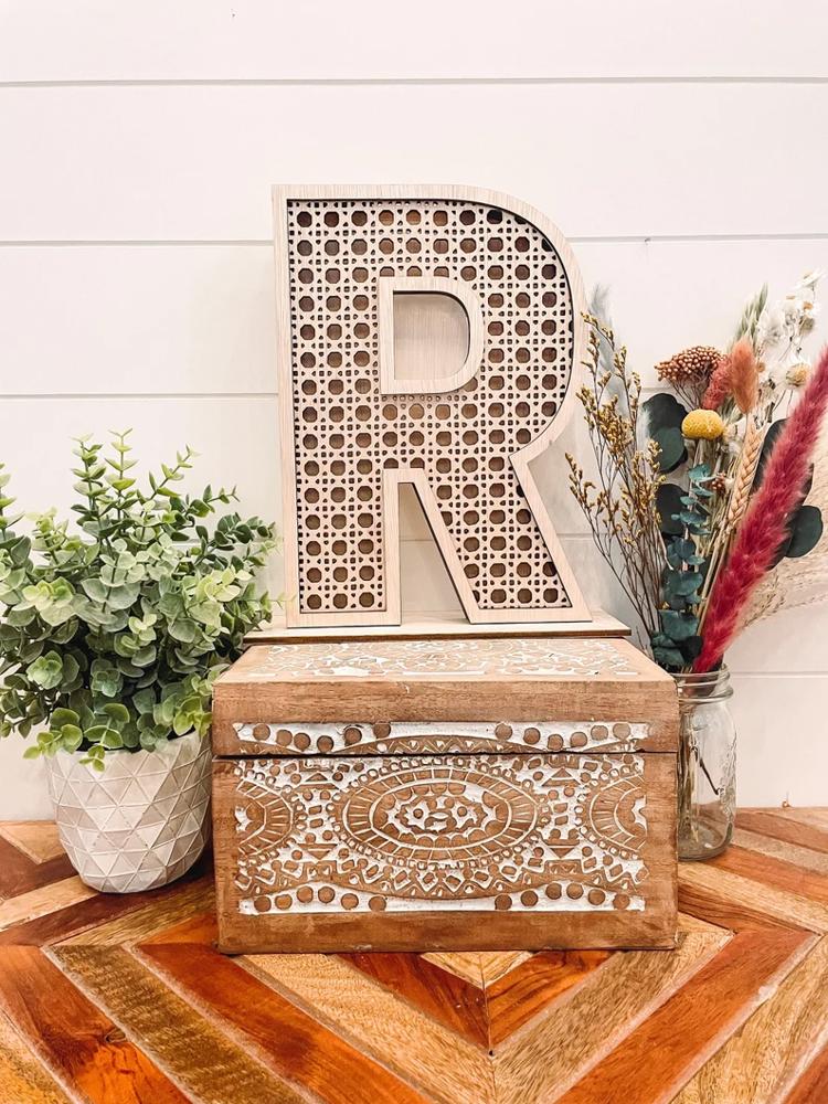 Rattan Letter Piggy Bank, Honeymoon Fund, Boho Piggy Bank, Wooden Piggy Bank, Initial Piggy Bank, Custom Piggy Bank, Kid's Birthday Present