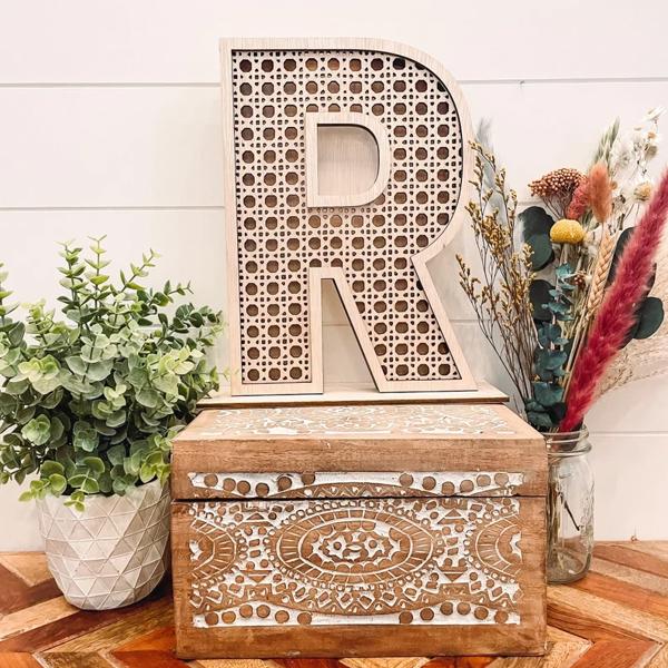 Rattan Letter Piggy Bank, Honeymoon Fund, Boho Piggy Bank, Wooden Piggy Bank, Initial Piggy Bank, Custom Piggy Bank, Kid's Birthday Present