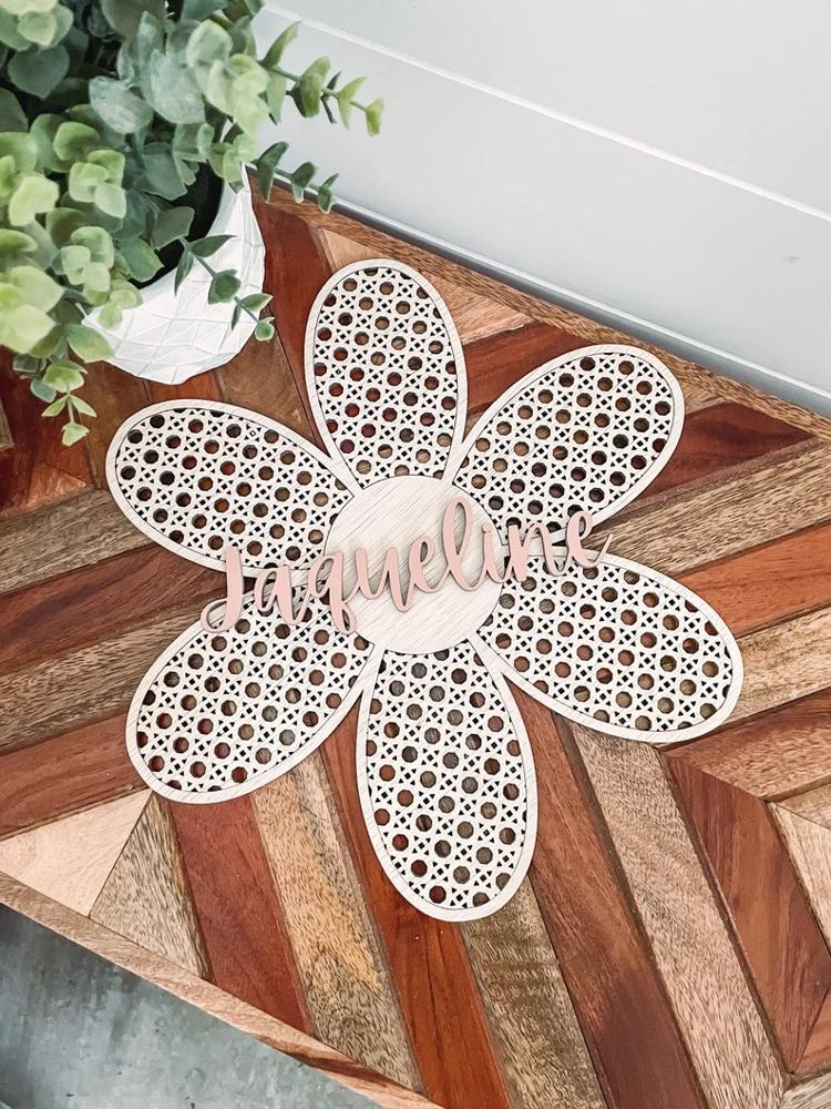 Personalized Rattan Flower, Rattan Nursery Decor, Boho Decor, Boho Flower Decor, Cane Initial, Cane Weave Letter, Boho Wedding Decor, Wicker