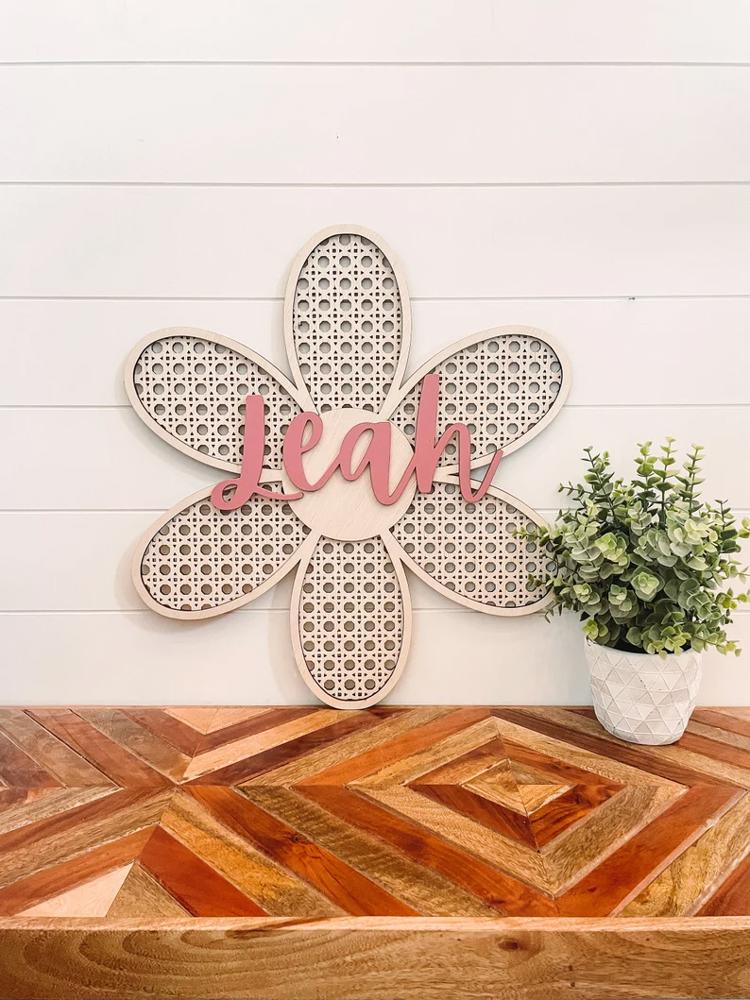 Personalized Rattan Flower, Rattan Nursery Decor, Boho Decor, Boho Flower Decor, Cane Initial, Cane Weave Letter, Boho Wedding Decor, Wicker