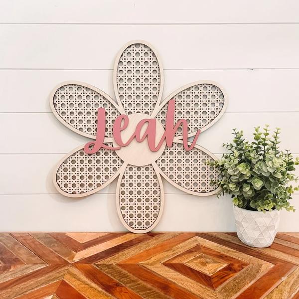 Personalized Rattan Flower, Rattan Nursery Decor, Boho Decor, Boho Flower Decor, Cane Initial, Cane Weave Letter, Boho Wedding Decor, Wicker