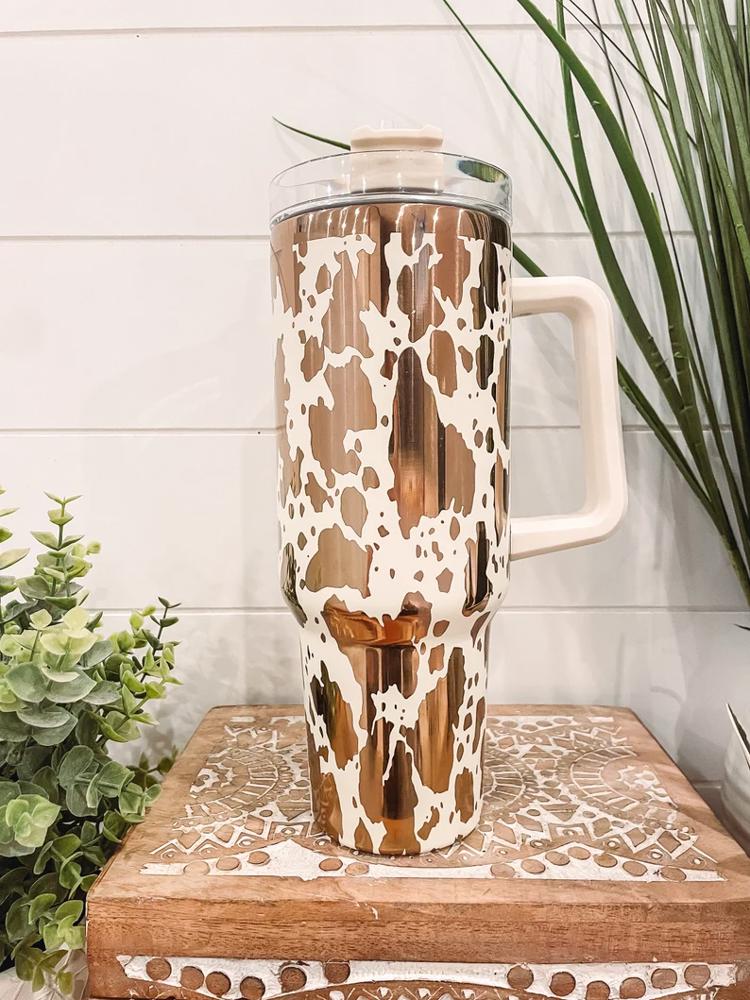 Cow Print Tumbler 40oz, Cow Print Travel Mug, Engraved Tumbler, Engraved Mug, Floral Tumbler, Full Wrap Tumbler, Cow Print Cup