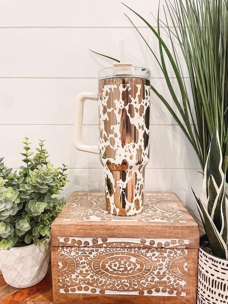 Cow Print Tumbler 40oz, Cow Print Travel Mug, Engraved Tumbler, Engraved Mug, Floral Tumbler, Full Wrap Tumbler, Cow Print Cup