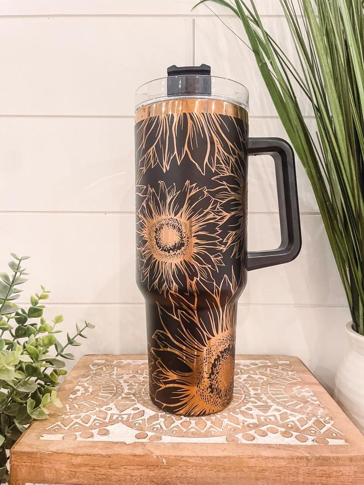 Sunflower Tumbler 40oz, Sunflower Travel Mug, Engraved Tumbler, Engraved Mug, Floral Tumbler, Full Wrap Tumbler, Rainbow Tumbler