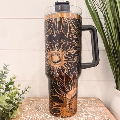 Sunflower Tumbler 40oz, Sunflower Travel Mug, Engraved Tumbler, Engraved Mug, Floral Tumbler, Full Wrap Tumbler, Rainbow Tumbler