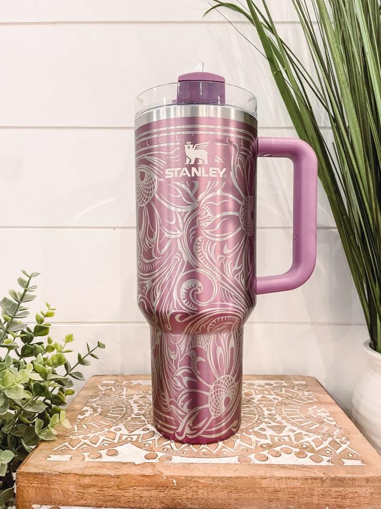 Tooled Leather Western Stanley 40oz Tumbler, Engraved Travel Mug, Engraved Tumbler, Cowgirl Gift, Country Girl Tumbler, Birthday, Nashville Bach