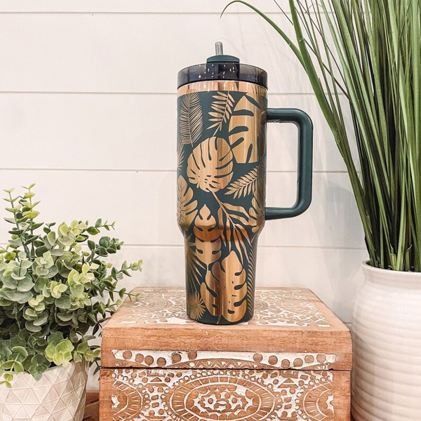 Monstera Leaf Tumbler 40oz, Tropical Plants Travel Mug, Engraved Tumbler, Engraved Mug, Floral Tumbler, Hawaiian Plant Cup