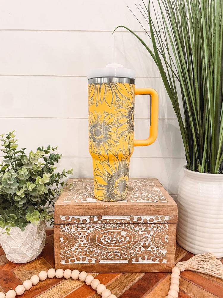 Sunflower Tumbler 40oz, Sunflower Travel Mug, Engraved Tumbler, Engraved Mug, Floral Tumbler, Full Wrap Tumbler, Rainbow Tumbler