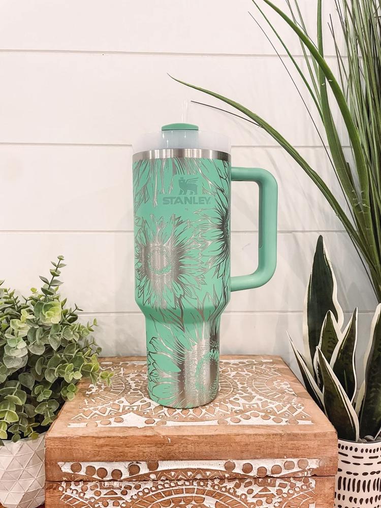 Sunflower Stanley Tumbler 40oz, Travel Mug, Engraved Stanley Tumbler, Floral Engraved Stanley, Full Wrap Cup, Travel Mug with handle, Sunflower Mug