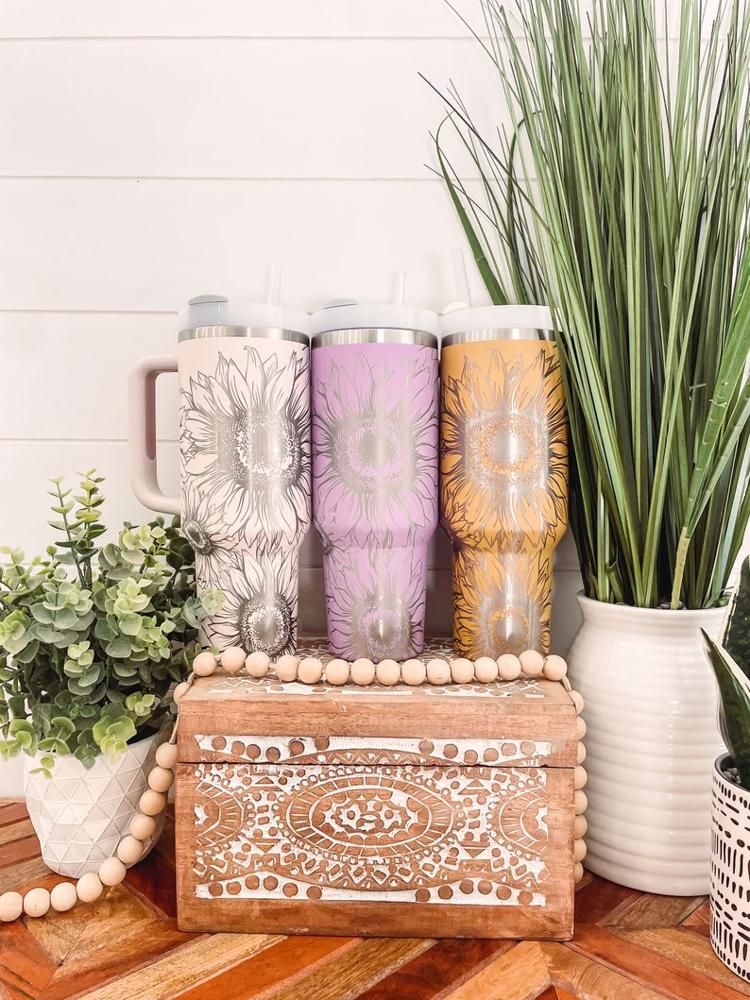 Sunflower Tumbler 40oz, Sunflower Travel Mug, Engraved Tumbler, Engraved Mug, Floral Tumbler, Full Wrap Tumbler, Rainbow Tumbler