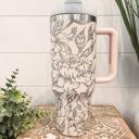  Peony Tumbler 40oz, Peony Travel Mug, Engraved Tumbler, Engraved Mug, Floral Tumbler, Full Wrap Tumbler, Copper and Cream Cup, Peony Flower