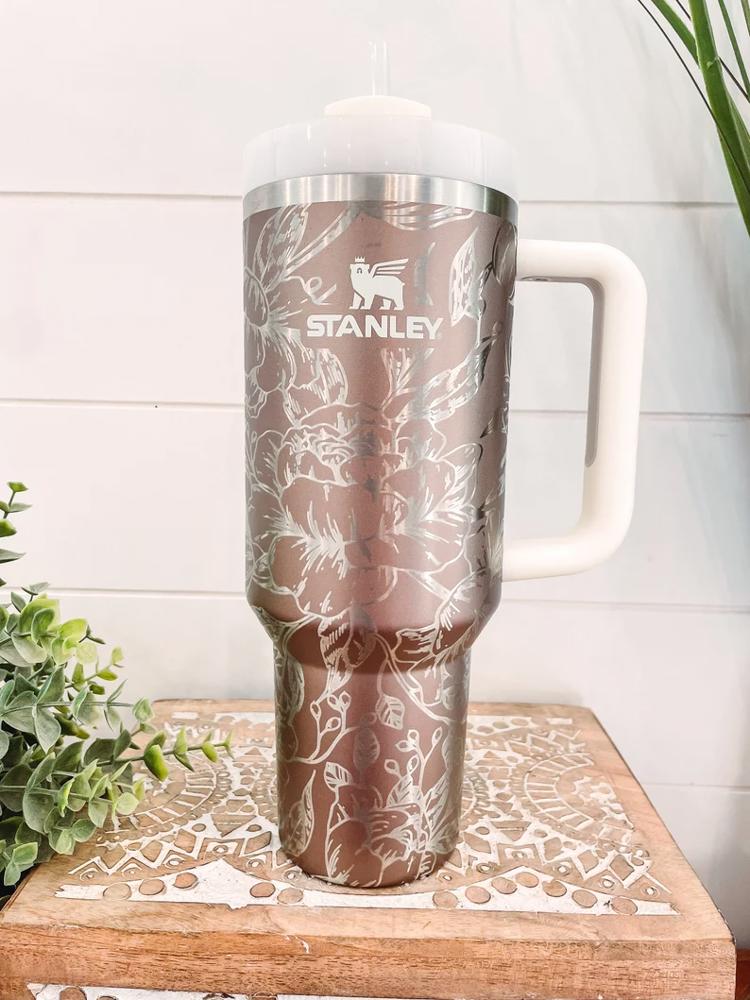 Peony Stanley Tumbler 40oz, Floral Stanley Travel Mug, Engraved Stanley Tumbler, Floral Engraved Tumbler, Full Wrap Cup, Travel Mug with handle, Peony Mug