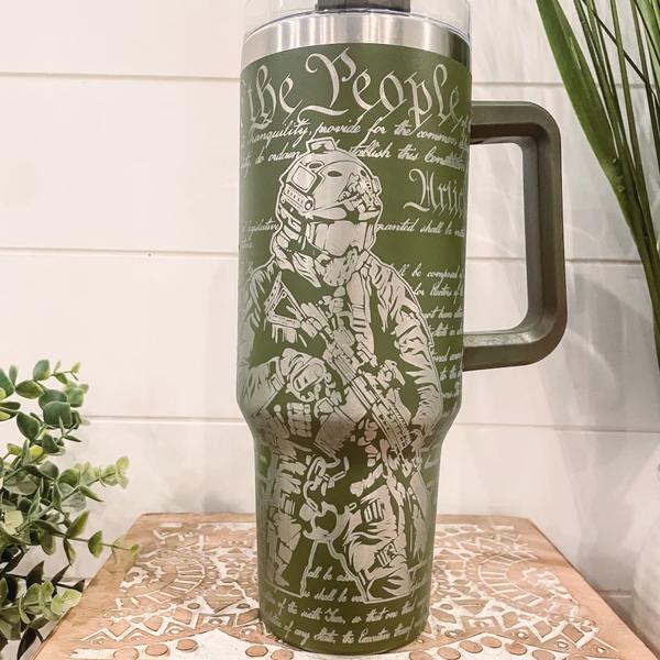 We The People Military 40oz Tumbler, Military Gift, Military Mug, Engraved Tumbler, Engraved cup, Patriotic Tumbler, The Constitution