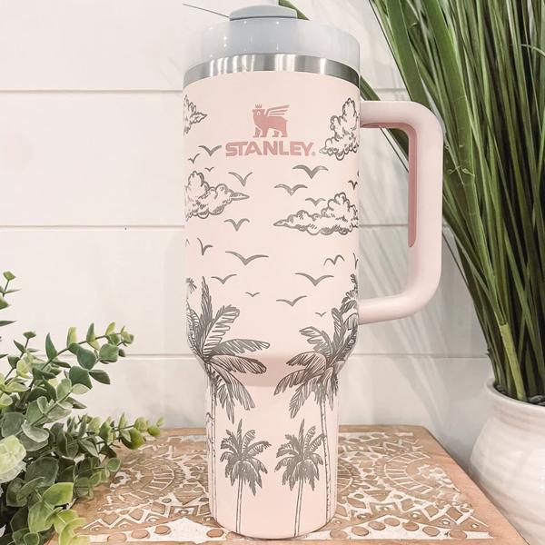 Beach Stanley Tumbler 40oz, Travel Mug, Engraved Stanley Tumbler, Engraved Ocean Tumbler, palm Tree Mug, Ocean Tumbler, Beach Cup, beach theme cup