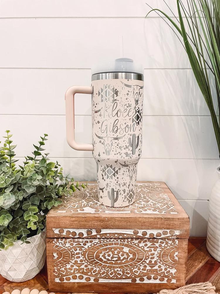 Paint Splatter Western Stanley Tumbler 40oz, Engraved Travel Mug, Engraved Stanley Tumbler, Cowgirl Engraved Mug, Cowboy Mug, Highland Cow Stanley Tumbler, Nashville Bachelorette Party