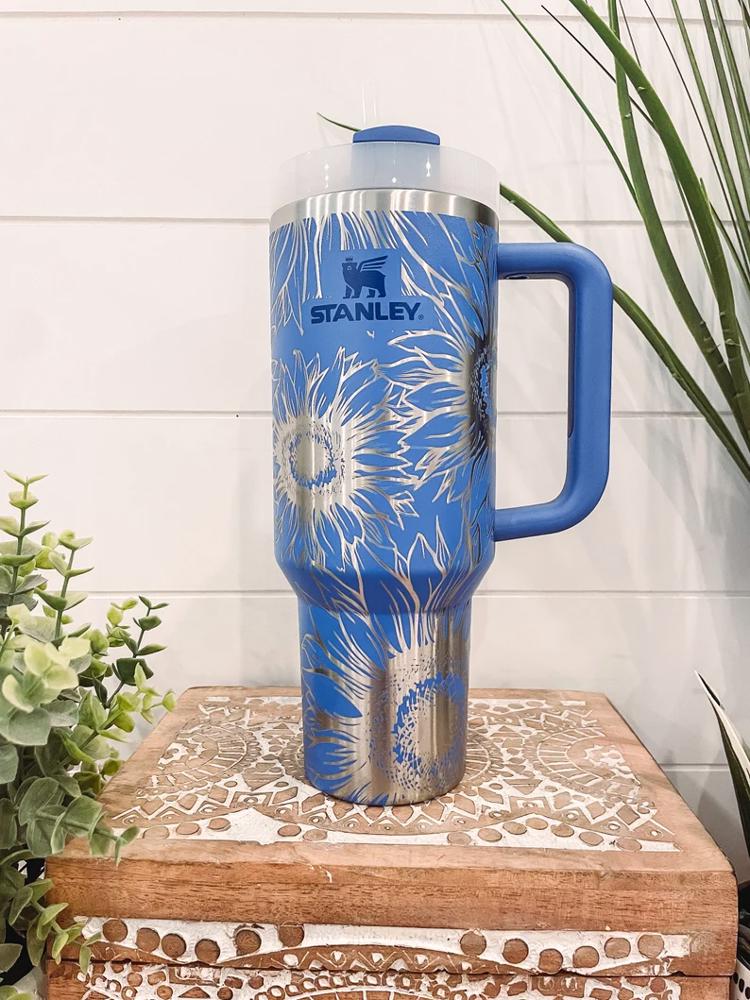 Sunflower Stanley Tumbler 40oz, Travel Mug, Engraved Stanley Tumbler, Floral Engraved Stanley, Full Wrap Cup, Travel Mug with handle, Sunflower Mug