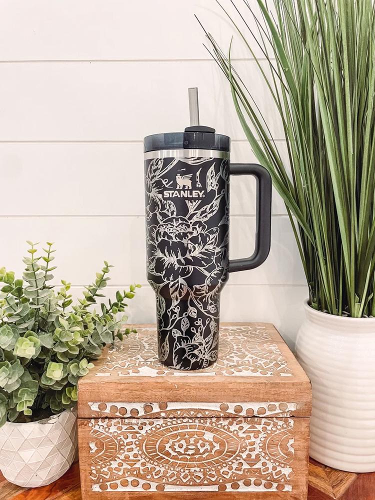 Peony Stanley Tumbler 40oz, Floral Stanley Travel Mug, Engraved Stanley Tumbler, Floral Engraved Tumbler, Full Wrap Cup, Travel Mug with handle, Peony Mug